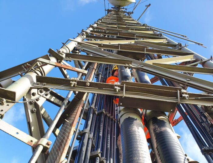 Man working inside mast