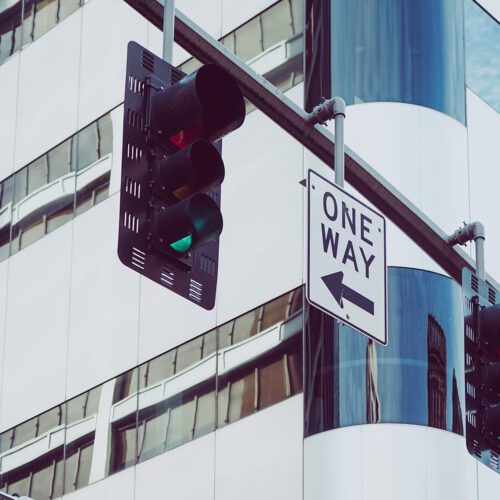 Traffic light and one way sign