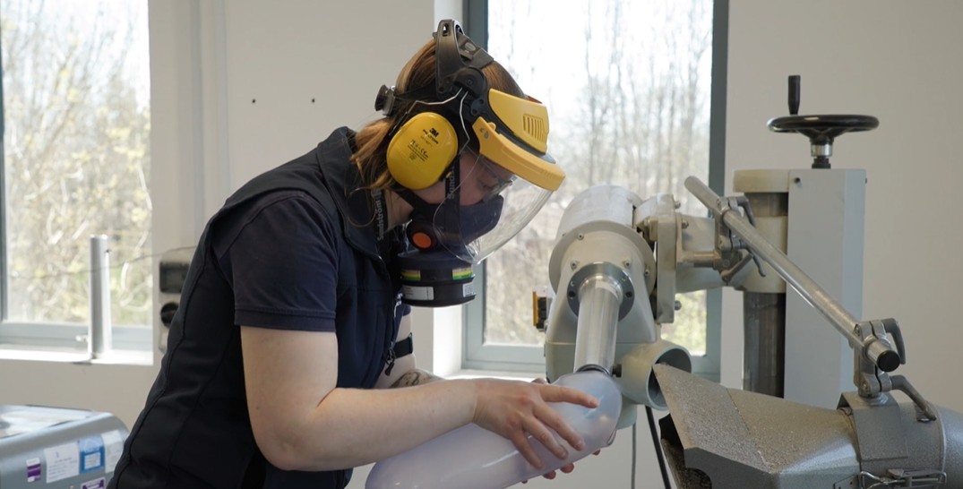 Bex working on a prosthetic limb