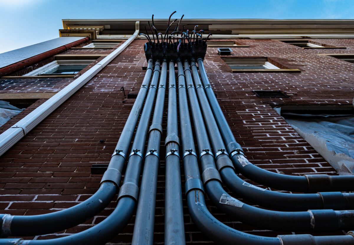 Pipework on outside of building